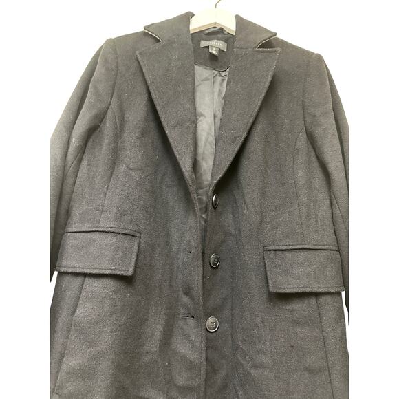 Halogen Size 12 Black Wool Blend Long Heavy Winter Pea Coat Jacket Classic Work - Picture 6 of 13